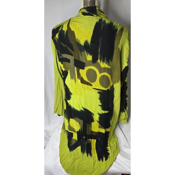 Lotus Traders Draped Open-front cardigan Green Abstract Print- Medium Bohemian - Picture 2 of 5